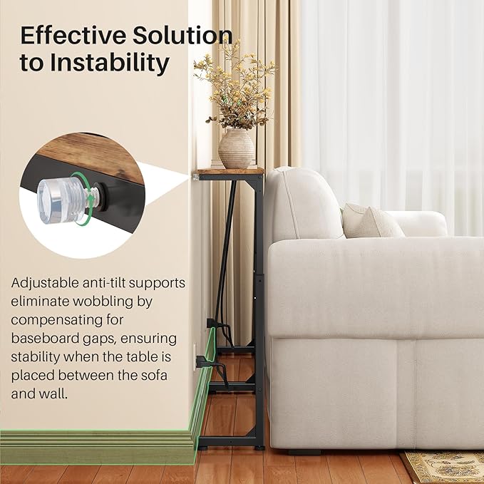 Kitstorack 2-Pack Rustic Brown Console Table, 7.9" Deep Panel, Adjustable Height (25"-33") & Built-in Power Outlets, Behind Sofa Couch, Includes 4.9' Power Cord - 79" L