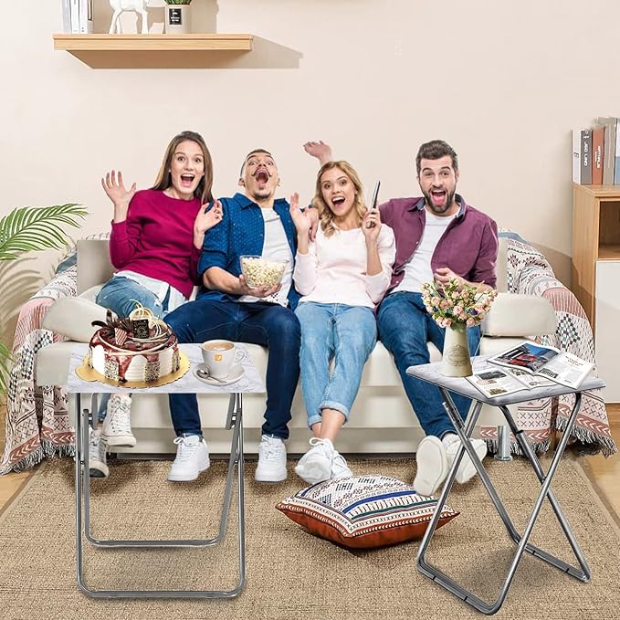 Garden 4 you Tv Trays, Folding Tray Table, Dinner Tray Table with No Assembly Required&Sturdy, Foldable Snack Eating Trays Table for Living Room, 15 x 18.9 x 26 in(White Marble,1PC)