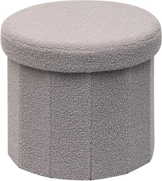 15 Inchs Round Storage Ottoman, Small Foldable Foot Stool with Hidden Storage for Living Room, Bedroom - Compact Organizer for Small Spaces,Grey