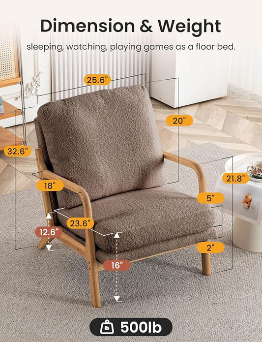 Mid Century Modern Accent Chairs for Living Room, 23” Wide Comfy Chair for Bedroom, Small Cozy Sherpa Reading Chairs for Adults, 108° Lounge Arm Chair Indoor with Detachable Cover, 5.5" Foam Cushion