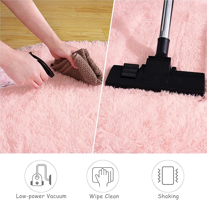 Round Fluffy Rugs 6Ft for Girls Bedroom, Pink Shag Circle Kids Rug Non-Slip for Bedside Dorm Nursery Playroom, Soft Cute Area Rugs for Living Room Decor