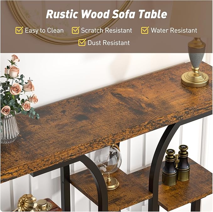 XCSOURCE Console Table, 42.5" Entryway Table with Storage Shelf, 5-Tier Sofa Table Behind Couch, Hallway Accent Tables for Living Room, Entrance, Foyer, Rustic Brown