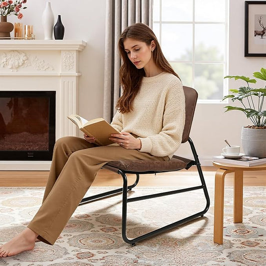 DAICO Modern Accent Chair Comfy Living Room Chair Armless Sling Accent Chairs Upholstered Side Sitting Chairs with Metal Frame for Office Reception Reading Bedroom Waiting Room, Brown