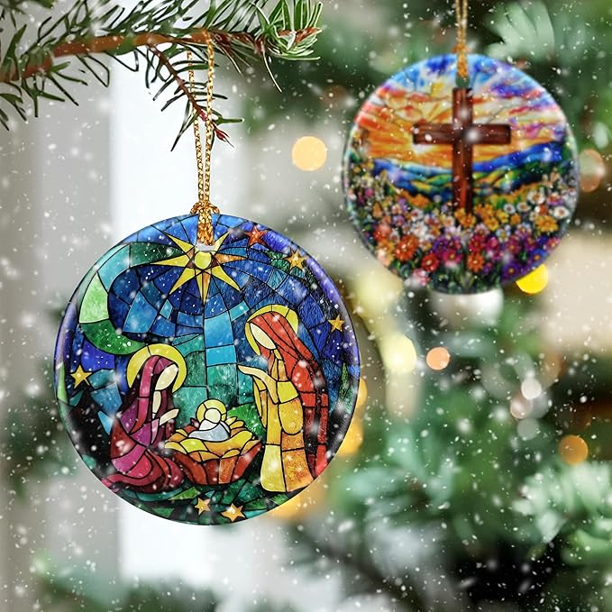 Nativity Scene Ornament: Christmas Ornaments, Religious Christmas Decorations for Tree, Catholic Ornament & Christian Holiday Decor | Religious Gifts, Christian Gifts - Design C