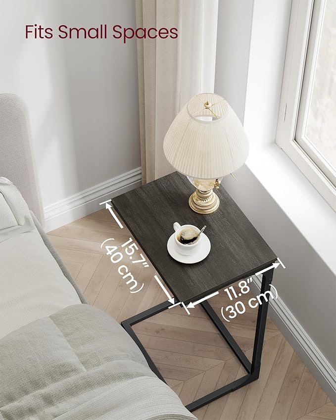 VASAGLE C-Shaped End Table, Set of 2, Side Table for Sofa, Couch Table with Metal Frame, Small TV Tray Table for Living Room, Bedroom, Ebonized Oak Finish and Black