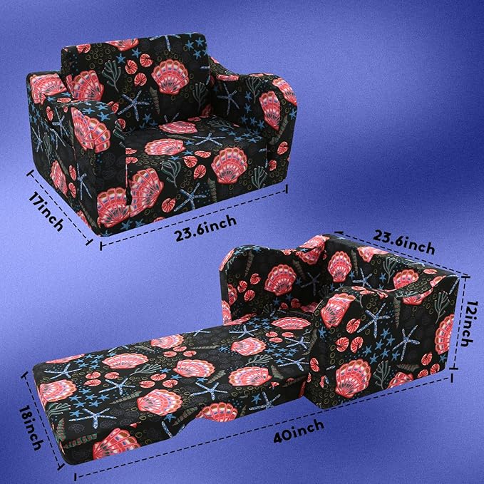 MeMoreCool Folding Kids Couch – 2-in-1 Toddler Sofa Bed, Lounge Chair for Ages 1-3, Playroom Furniture with Removable Cover Lightweight & Portable | Washable | Ideal for Naptime or Travel