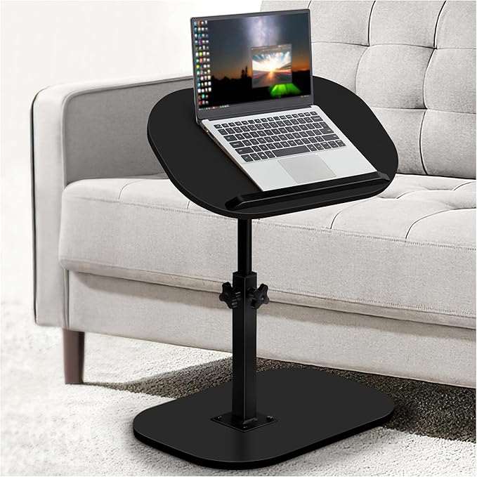 Aoligrace Black Sofa Side Table, Adjustable Height C Table with 360° Swivel Flip Top, Small End Table for Living Room Apartments Dorms