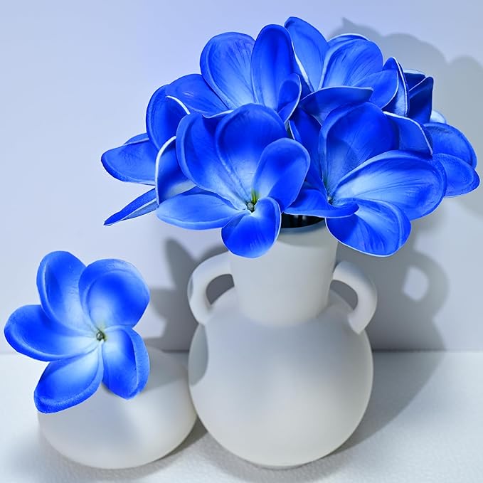 Birthday Gifts for Women 10pcs Bright Blue Flowers PU Real Touch Flowers Hawaiian Plumeria Frangipani Artificial Flowers for DIY Birthday Gifts Wedding Gifts Home Decor Table Centerpiece
