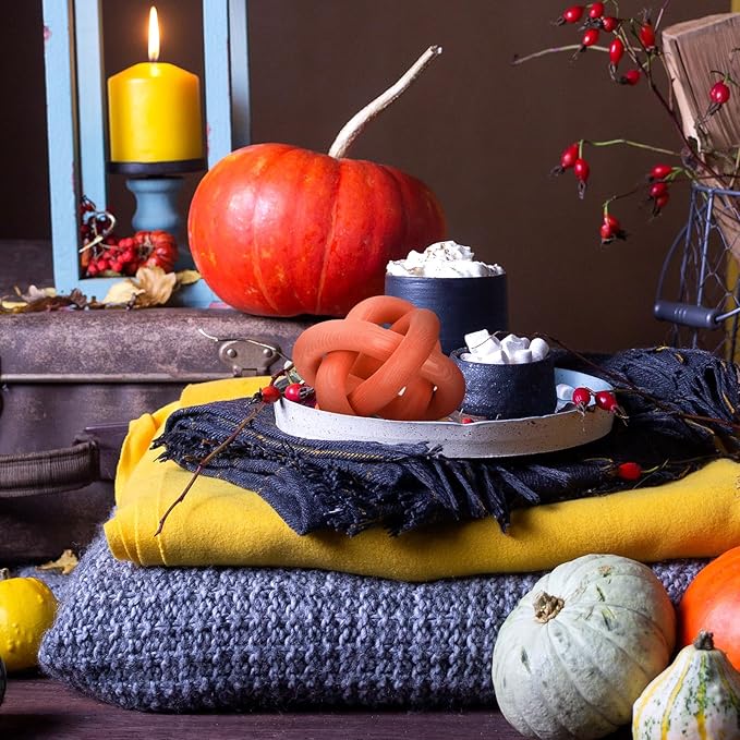 3 Link Wood Knot Decor - Hand Carved Coffee Table Decoration, Boho Chain Link Decor, Modern Shelf, Rustic Objects for Home Living Room Bedroom (Orange)