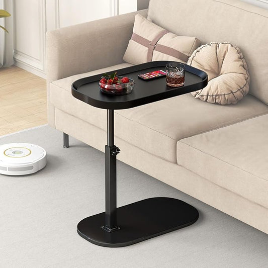 C Shaped Side Table Adjustable Height, 360°Swivel C Shaped End Table, Couch Side Tables That Slide Under, Small Coffee C Table End Table for Sofa/Bed/Bathtub, Rotating Elevate Tabletop (black)