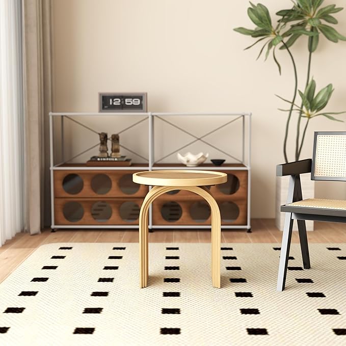 17.7”Wide Modern Side Table, Natural Wooden End Table, Round Accent Table for Small Spaces, Bedside, Couch Side, Narrow Nightstand for Living Room