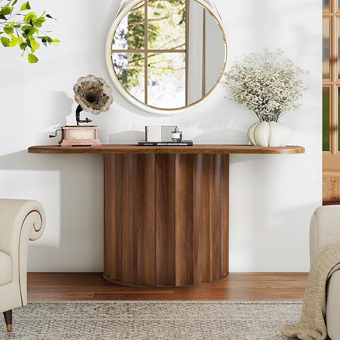 59'' Console Table for Entryway, Narrow Wooden Sofa Tables Behind Couch, Modern Fluted Entryway Table with Storage Accent Table for Hallway, Living Room, Entrance, Foyer (Walnut)