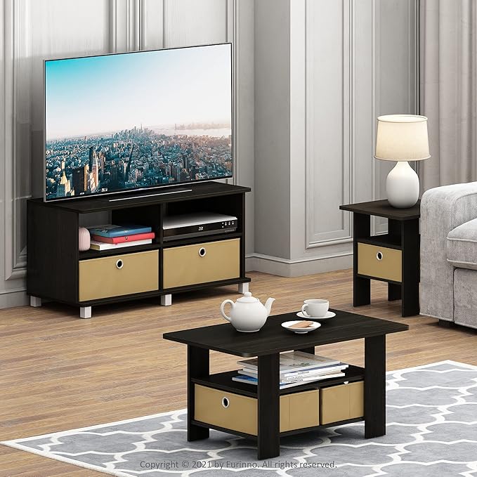 Furinno Andrey Coffee Table, Small Modern Coffee Table with Storage and Bin Drawer, Side Table for Living Room, Bedroom, Home Office, Dark Espresso