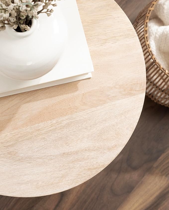 Kate and Laurel Kenzo Modern Wooden Round Side Table; 14 x 14 x 20; Light Natural; Transitional Wood End Table for Use as Bedroom Nightstand or Living Room Accent Table