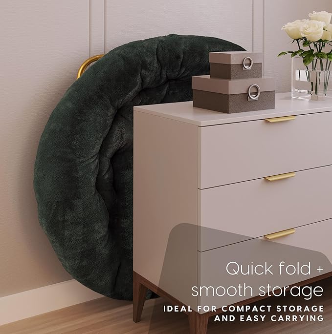 Milliard Saucer Chair For Adults, Teens & Kids, Green, Faux Fur XL Circle Chair for Bedroom, Dorm & Gaming, Foldable Comfy Accent Seat for Small Spaces, Folding Moon / Mushroom / Round Oversized Style