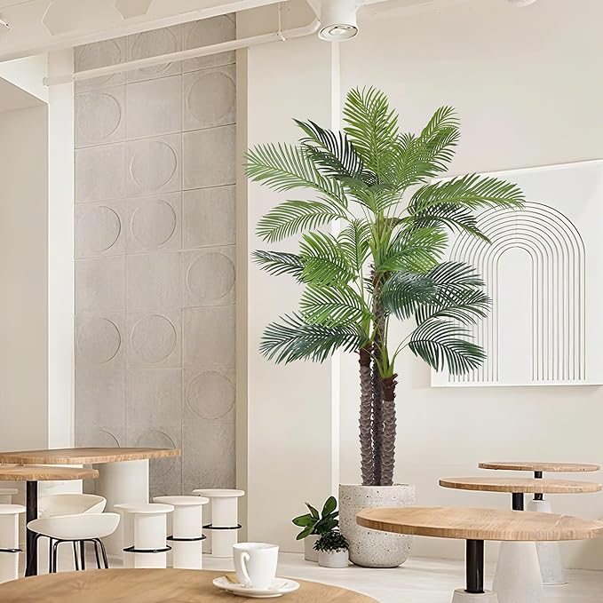 9FT Artificial Palm Tree - Tall Fake Palm Tree with 31 Lifelike Leaves & Realistic Trunk, 108" Large Faux Tropical Phoenix Palm Plant for Home Living Room Poolside Office Hotel Mall Decor
