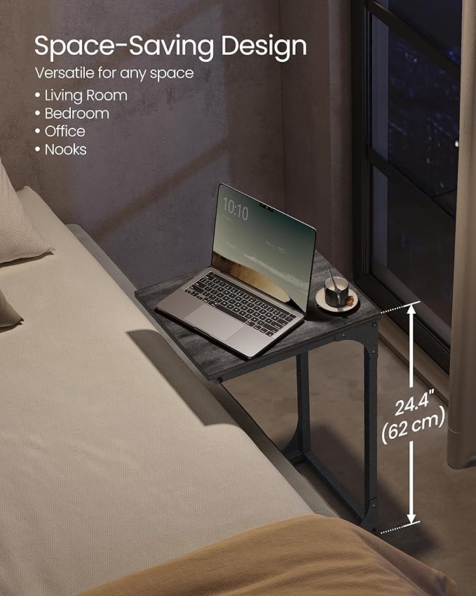 VASAGLE C-Shaped End Table, Small Side Table for Couch, Sofa Table with Metal Frame for Living Room, Bedroom, Bedside, Misty Gray and Black