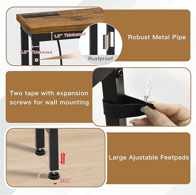 35'' High Behind Couch Table, Narrow Console Table with Outlet, Sofa Table for Entryway Hallway, Living Room, Brown