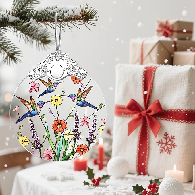 Stained Glass Hummingbird Ornament: Christmas Decorations, Ornaments for Christmas Tree & Holiday Ornaments – Holiday Presents, Gift Exchange Ideas & Keepsake Gift for Family, Coworkers & Friends