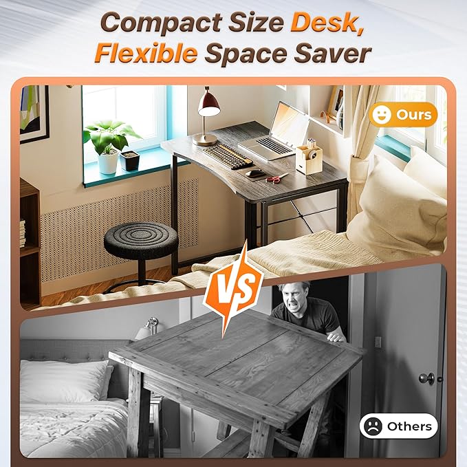 Huuger Folding Desk for Small Spaces, 31.5 Inch Foldable Computer Table, for Home Office, Study, Bedroom, Dorm, Space Saving, Small Writing Work Office Computer Desk, Easy to Fold, Grey