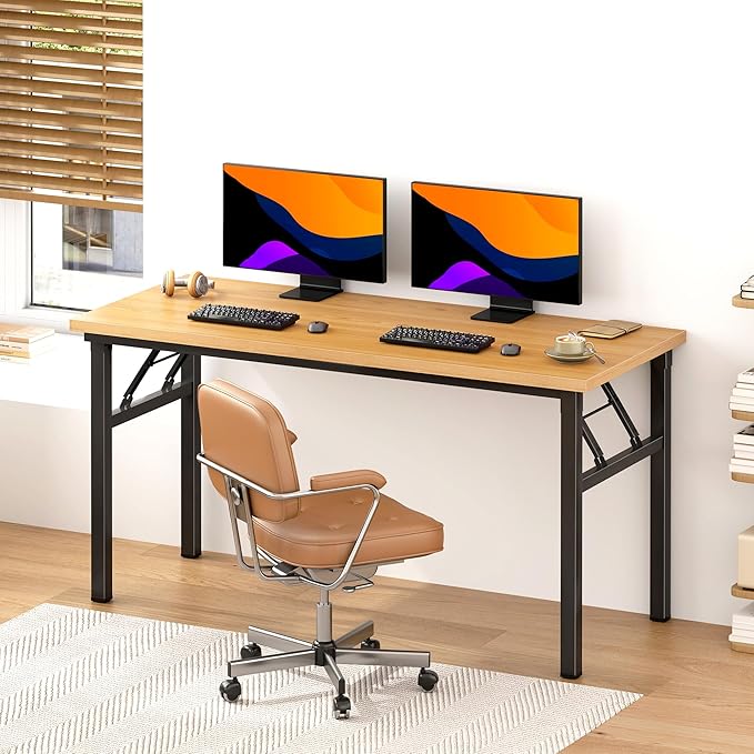 DlandHome Large Computer Desk, Folding Desk, Decent and Steady Home Office Desk/Workstation/Table 54.3inch Teak Black