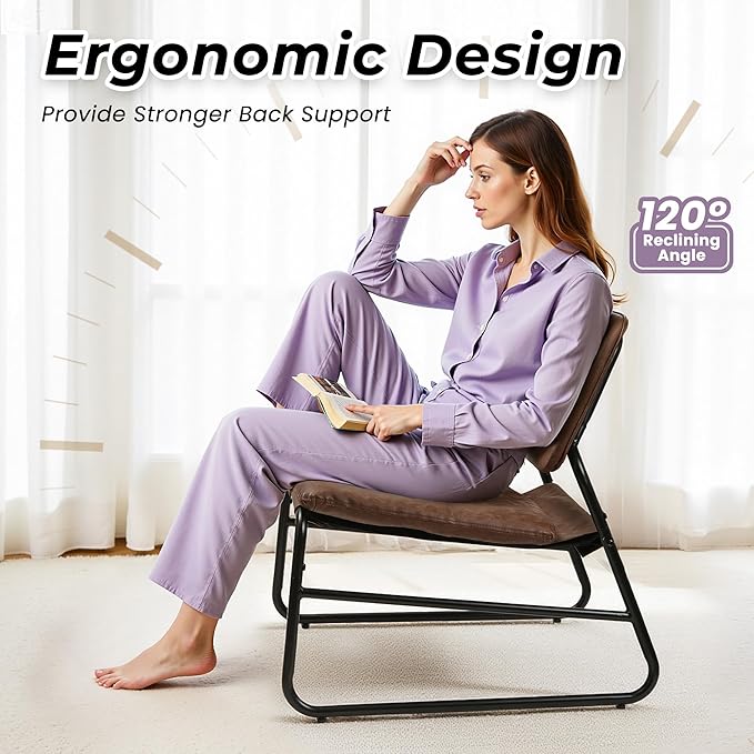 DAICO Modern Accent Chair Comfy Living Room Chair Armless Sling Accent Chairs Upholstered Side Sitting Chairs with Metal Frame for Office Reception Reading Bedroom Waiting Room, Brown