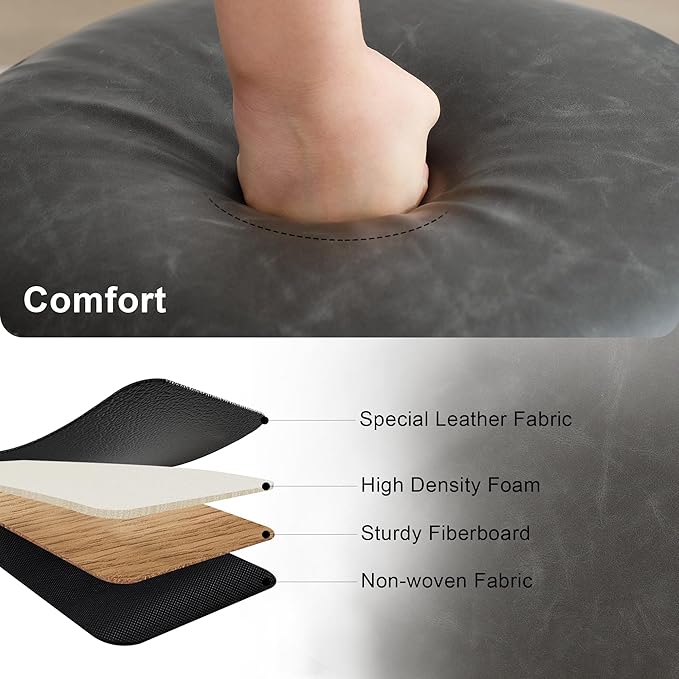 16.5 inch PU Leather Small Round Storage Ottoman, Modern Upholstered Ottoman with Soft Padded Seat, Chic Round Vanity Foot Stool with Removable Lid,Grey