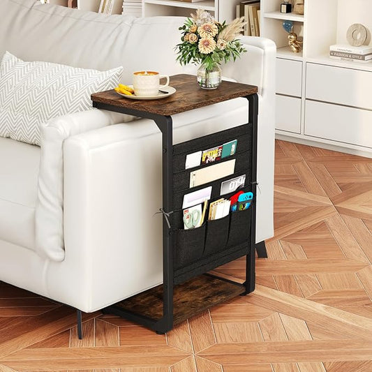 C-Shaped End Tables, TV Trays Set of 2, Small Side Table for Couch with Storage Bag, Sofa Table for Living Room, Bedroom, Bedside ET-P-BRW2