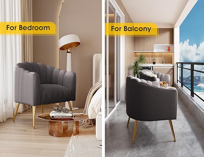 Oversized Pumpkin Couch Accent Chair, Modern Comfy Velvet Upholstered Barrel Chairs, Luxury Single Sofa Armchair for Living Room, Waiting Room, Office and Vanity, (Grey)