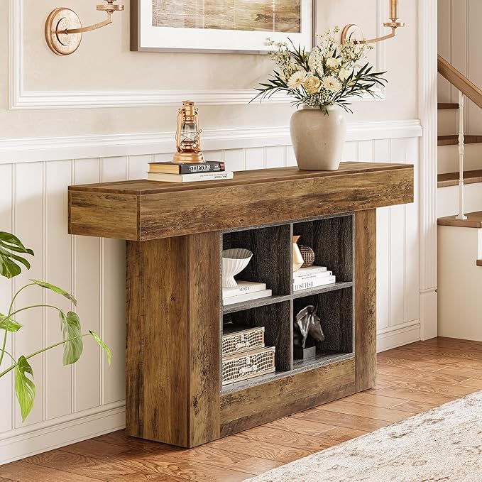 LITTLE TREE 63-Inch Farmhouse Console Table, Long Narrow Sofa Table with Storage, Entryway Table Behind Couch, Large Foyer Table for Living Room, Hallway (Vintage Brown)