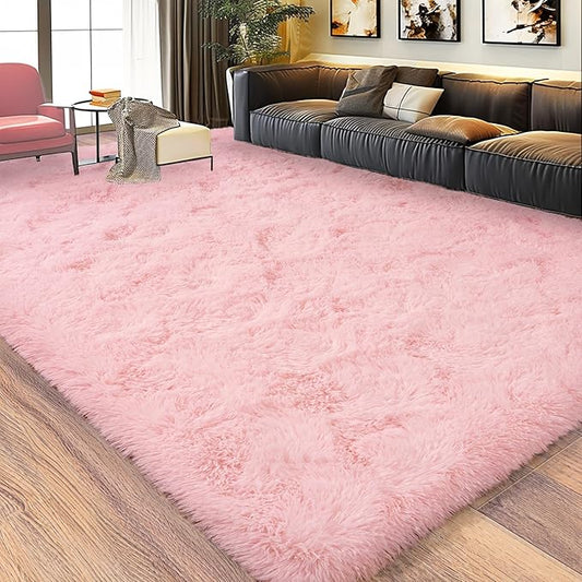 8x10 Large Area Rugs for Living Room, Ultra Fluffy Shag Rug for Bedroom, Modern Plush Soft Carpet for Girls Boys Kids Room Dorm Fuzzy Non Slip Rug for Home Decor Aesthetic, Pink