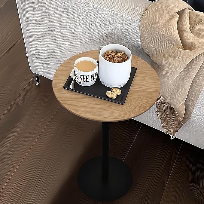 Get Set Style Drink Table, Round End Table, Side Table, Modern Pedestal Table with Metal Base, Small Accent Table for Sofa Couch/Chair, Living Room, Bedroom, Dorm, Patio (Natural)