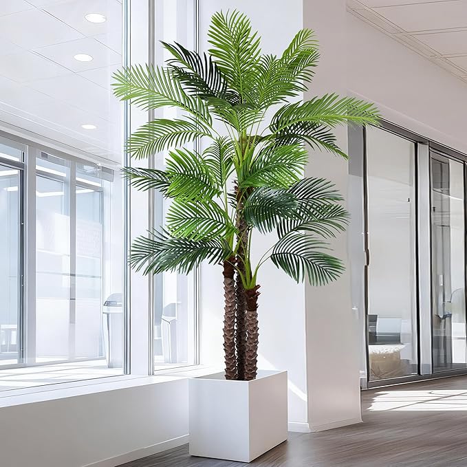 9FT Artificial Palm Tree - Tall Fake Palm Tree with 31 Lifelike Leaves & Realistic Trunk, 108" Large Faux Tropical Phoenix Palm Plant for Home Living Room Poolside Office Hotel Mall Decor