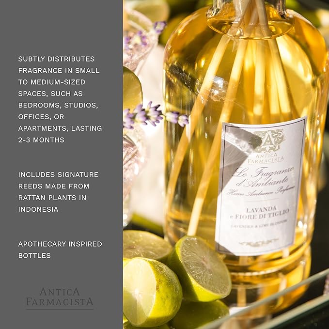 Antica Farmacista Home Ambiance Diffuser - Long-Lasting Reed Scent Diffuser - Luxury Room Freshener Gift - Lavender & Lime Blossom, 8.45 fl oz