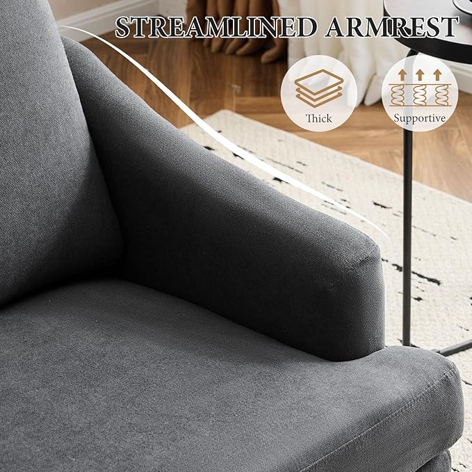 Bezseller Modern Accent Chair, Upholstered Reading Armchair with Wood Legs, Mid-Century Leisure Comfy Single Sofa Chair for Living Room, Bedroom, Home, Office, Dark Grey