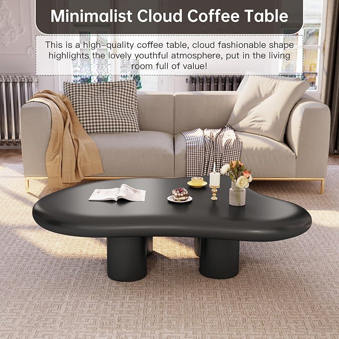 35.82" Cloud Coffee Table for Living Room,Cream Style Corner Table with 4 Legs,Cute Irregular Shape Side Table-Black