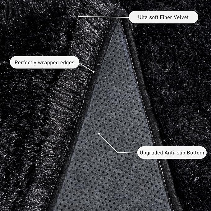 Large Rugs for Living Room 9x12, Soft Shaggy Modern Shag Area Rug for Bedroom, Upgrade Non-Slip Plush Fluffy Carpet for Kids Boys Girls Room Home Decor Aesthetic, Black