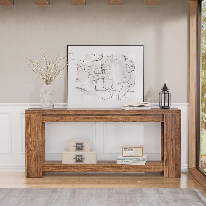 Farmhouse Console Table with Storage Shelf, 70.9” Extra Long Sofa Table Behind Couch, Rustic Entryway Table for Hallway, Living Room, or Foyer, Wooden Texture MDF Board, Rustic Brown