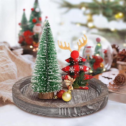 Round Decorative Wood Trays for Coffee Table Counter Farmhouse Kitchen Home Decor Centerpiece Small Wooden Candle Holder Tray Circular Serving Platter Circle Rustic Dining Table Bathroom Perfume Tray