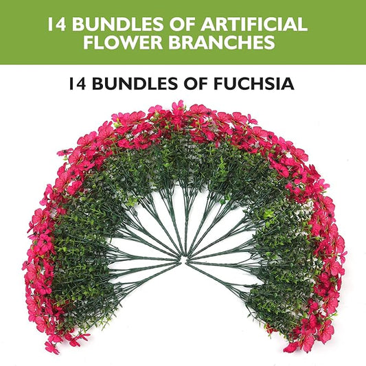 14 Bundles Artificial Flowers UV Resistant for Patio Outdoors Fake Faux Silk Plants Realistic Plastic Flowers Indoors Porch Window Home Decoration (14, Fuchsia)