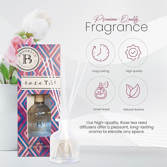 Brooklyn Fragrance Co. Aroma Diffuser - Luxurious Rose Scent Long Lasting Premium Fragrance - Air Freshener for Home - Scent Diffuser for a Large Room - 100ML