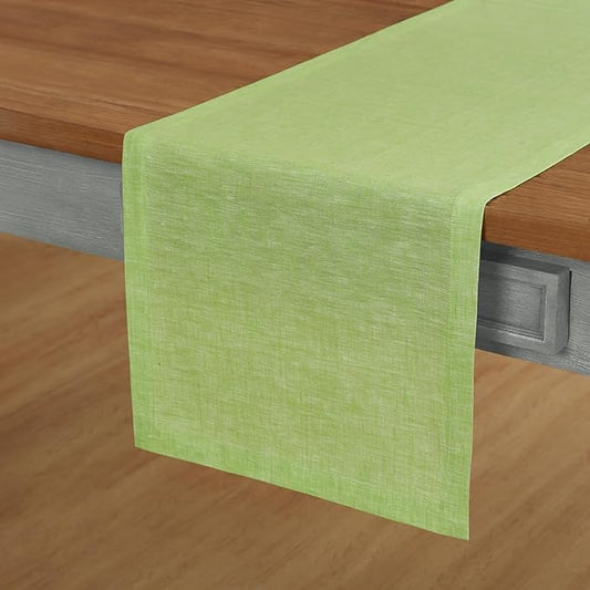 Solino Home Linen Table Runner 108 Inches Long - Athena, 100% Pure Linen Chambray Lime Green Dining Table Runner 14 x 108 Inch