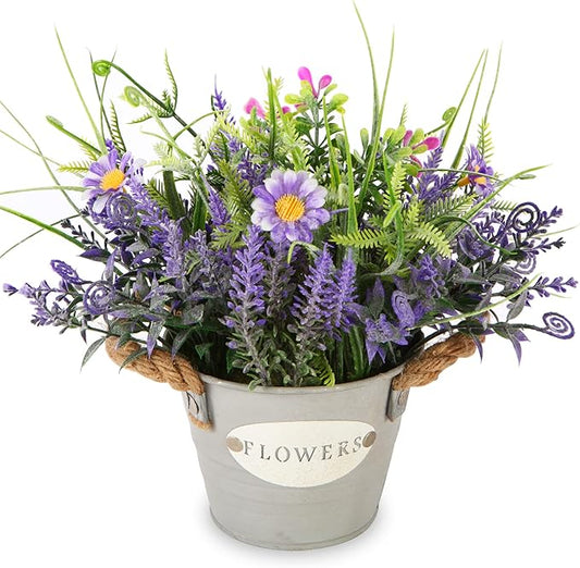 Fake Plants Purple Lavender Flowers in Pot 10" Tall Faux Artificial Potted Plant Greenery for Home Office Patio Coffee Table Farmhouse Aesthetic Bedroom Bathroom Decor