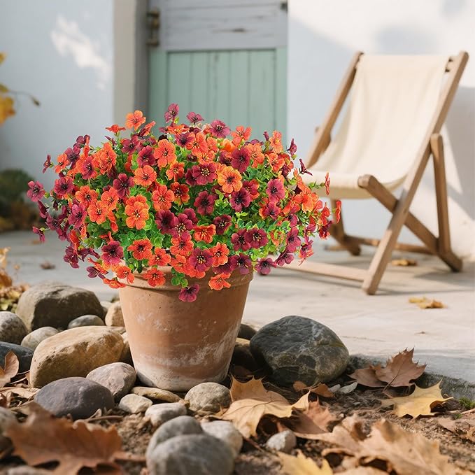 12 Bundles Artificial Flowers for Outdoor Indoor Fall Flowers Home Decoration,Fake Mums Silk Daisy Flower Bulk for Outside,Plastic Flowers UV Resistant Faux Mums for Garden Patio Balcony Autumn Decor