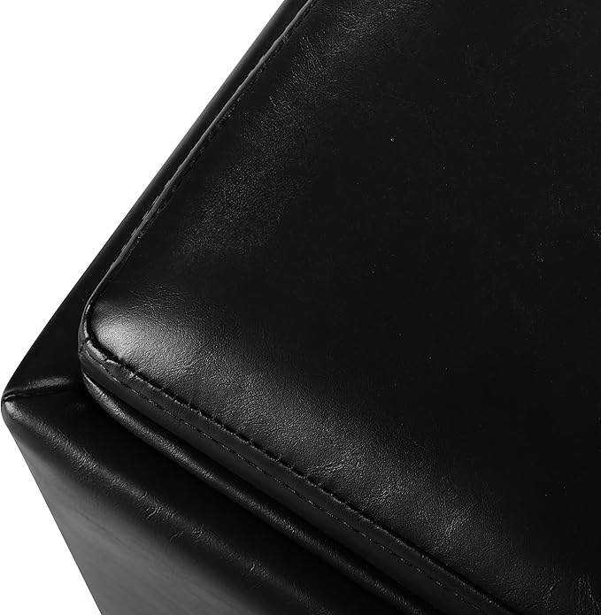 Adeco 17" Black Storage Ottoman Cube with Tray Lid, Small Footstool with Storage, Square End Table for Living Room & Bedroom