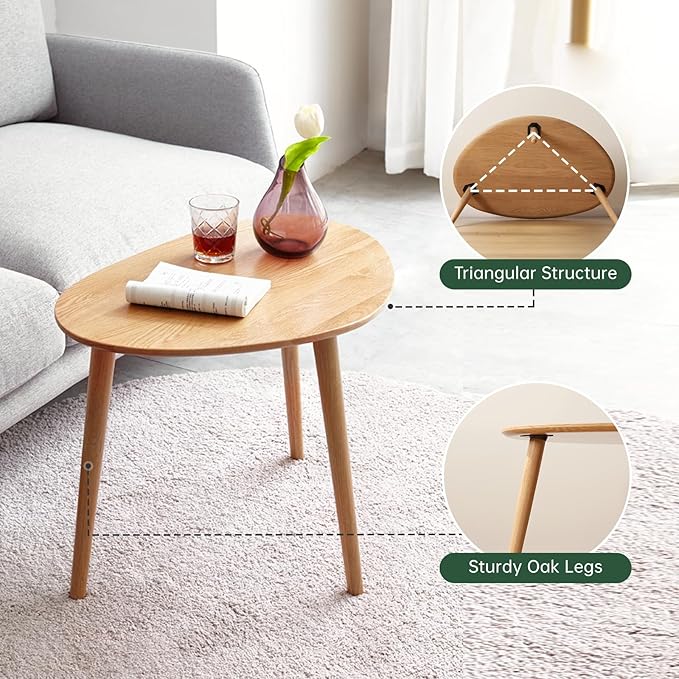 Small Oval Coffee Table, 33.5" Mid Century Modern Coffee Table for Living Room, 100% Solid Oak Wood Side Table, Center Table (Original Wood Color, 33.46''Wx22.83''Dx15.74''H)