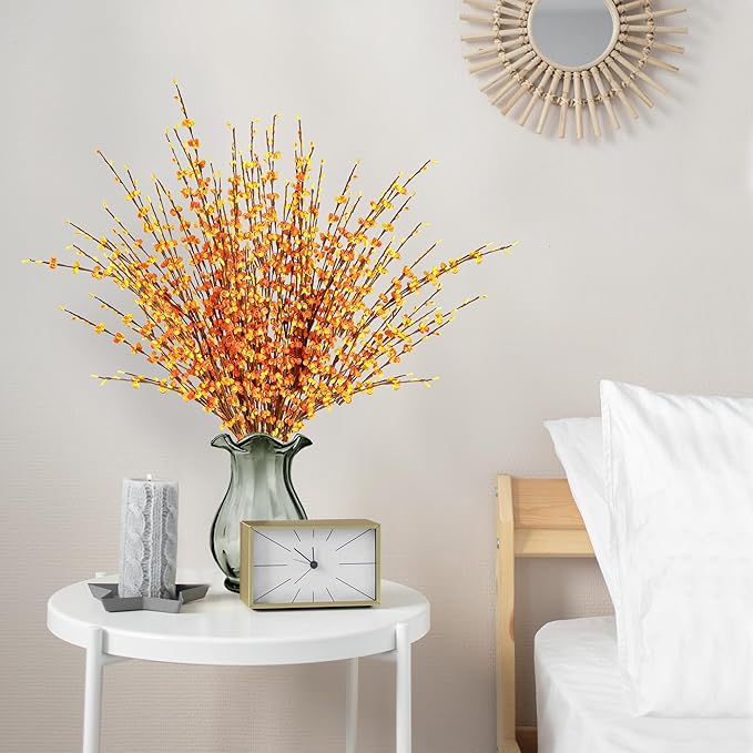 Sggvecsy 10 Pcs 29.5’’ Long Artificial Jasmine Flowers Tall Fake Flower Bouquet Faux Jasmine Plants Dry Branches for ThanksgivingAutumn Wedding Home Party Office Hotel Kitchen Decoration（Fall）