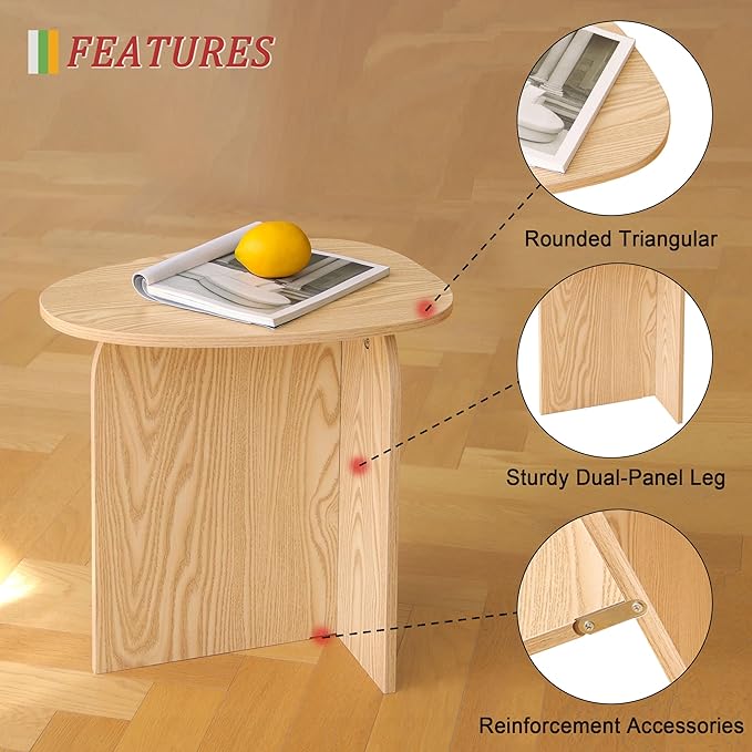 AWASEN Small Side Table, Mini End Table Living Room, Modern Accent Table with Unique Tabletop, Short Bedside Table for Small Spaces, Natural