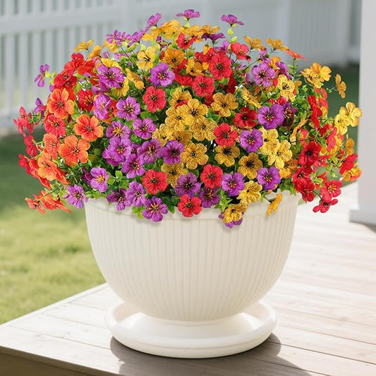 12 Bundles Artificial Flowers for Outdoor Indoor Summer Spring Flowers Home Decoration,Fake Silk Colorful Flower for Outside,Faux Daisy Plastic Flowers Plant,UV Resistant for Garden Porch Patio Decor