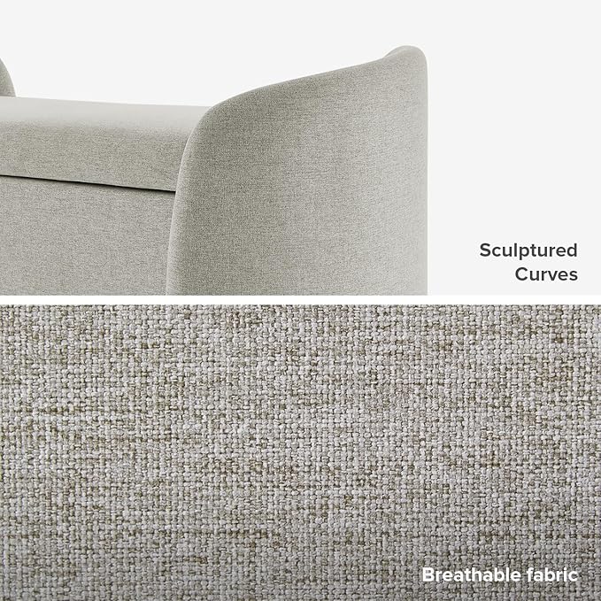 mopio Sophie 51" Ottoman Storage Bench, Entryway and Window Seating, End of Bed Curved Stool for King & Queen Bed, Storage Chest for Bedroom (Light Gray Fabric)